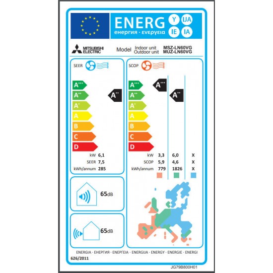 Mitsubishi Electric MSZ/MUZ-LN60VG2(V) 22.000 BTU/h Μαργαριταρένιο Λευκό